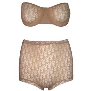 VINTAGE LACE DIOR TROTTER BRA & HIGH WAIST PANTIES SET - NUDE GREAT CONDITION